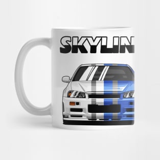 Nissan Skyline r34 GTR White Grey and Blue, JDM Car Mug